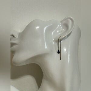 Delicate Navy Drop Threader Earrings - Women Jewelry